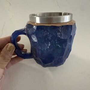 Blue Faux Crystal Coffee‎ Mug Resin w Stainless Steel Liner Mystical Witchy